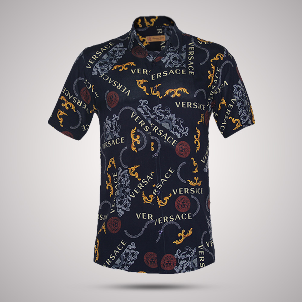 پیراهن هاوایی مدل versace سرمه ای